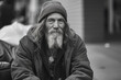 © Lazy_Bear - Portrait of homeless man, close up. Tramp on city street. Bearded, wrinkled man. Social inequality. Created with Generative AI