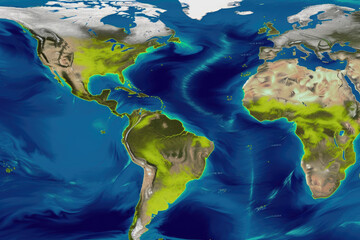 Wall Mural - world map with weather forecast app. weather prediction data on monitor screen. concept of meteorolo