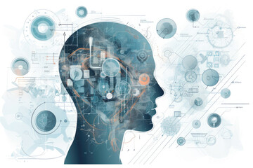 process of human thinking. illustration of consciousness silhouette of man head with neural connecti
