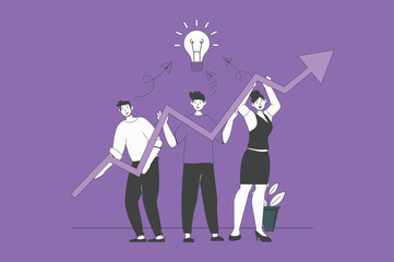 Teamwork in office web concept with character scene in flat design. People working together, doing job tasks, brainstorming and collaboration. Vector illustration for social media marketing material.