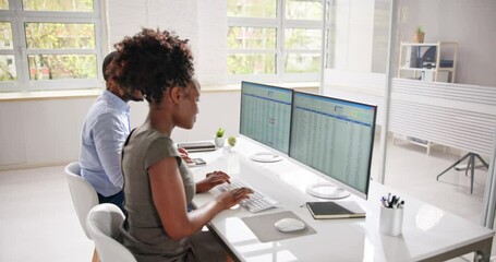 Poster - analyst employee working on spreadsheet