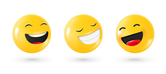 Aufkleber - Different facial emoticons 3d vector set. Emoji isolated on white background with shadow