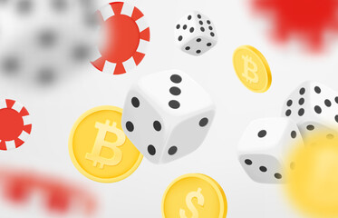 Aufkleber - Casino game concept. Dice, casino chips and coins. Gamebling concept. 3d vector clipart
