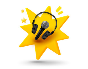 Fototapete - Sound elements with explosion effect. 3d vector mobile application icon with notification