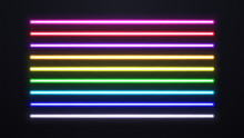 Bright Multicolored Lasers On A Dark Background. A Set Of Neon Lamps.