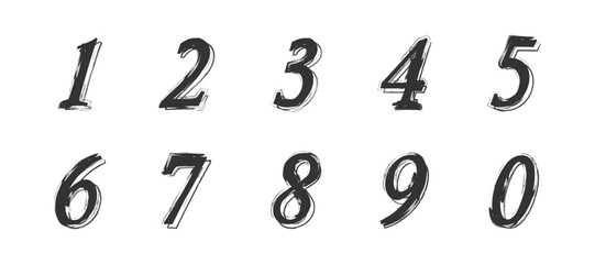 Hand drawn numbers set. Vector illustration.