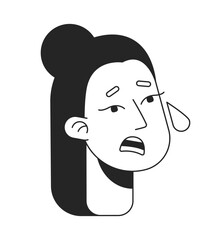 Poster - Scared young woman with tears flat line monochromatic vector character head. Mental breakdown. Editable outline avatar icon. 2D cartoon line spot illustration for web graphic design, animation