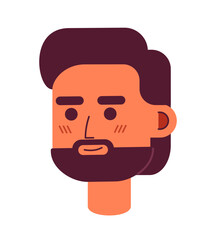 Poster - Optimistic bearded man semi flat vector character head. Smiling guy with long facial hair. Editable cartoon avatar icon. Face emotion. Colorful spot illustration for web graphic design and animation