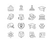 Higher Education Icon collection containing 16 editable stroke icons. Perfect for logos, stats and infographics. Edit the thickness of the line in Adobe Illustrator (or any vector capable app).