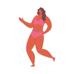 Sticker - Cartoon Color Character Dancing Girl in Swimsuit Party or Discotheque Concept Flat Design Style. Vector illustration