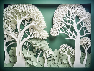 Paper art of tree branches shaped like human lungs, forest protection ecology illustration