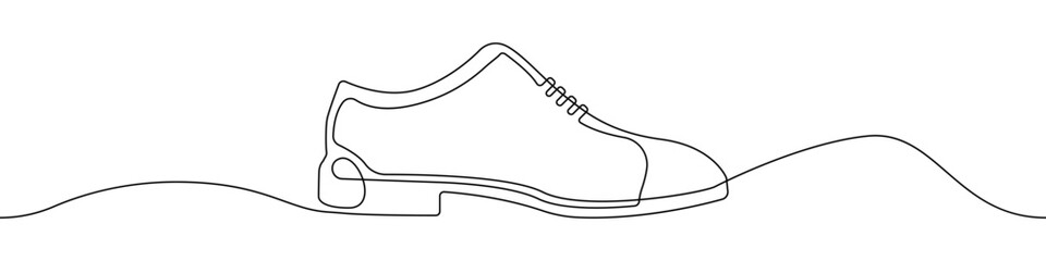 Poster - Continuous one line drawing of sneakers vector. Shoe line icon sneaker vector. Vector illustration. Linear shoe design. Sneakers vector linear icon outline. Shoes continuous icon.