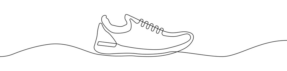 Poster - Continuous one line drawing of sneakers vector. Shoe line icon sneaker vector. Vector illustration. Linear shoe design. Sneakers vector linear icon outline. Shoes continuous icon.