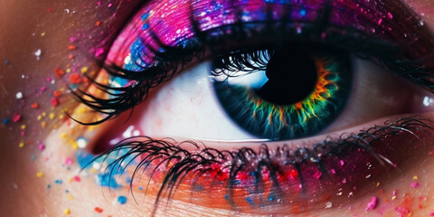 Female eye with colorful make up created with generative ai tools Generative AI