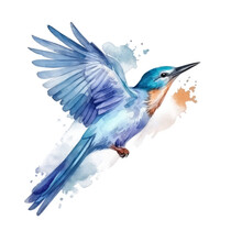 Watercolor Blue Bird. Illustration AI Generative.