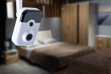 Poster - Closed Circuit Television camera. Closed circuit television recording on room background.
