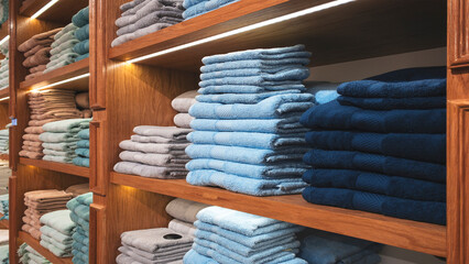 Leinwandbilder - Colorful folded towels stack closeup picture, hotel service concept