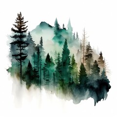 Wall Mural - Watercolor green forest. Illustration AI Generative.