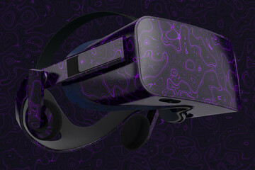 Wall Mural - Realistic virtual reality glasses with seamless wavy pattern on dark background