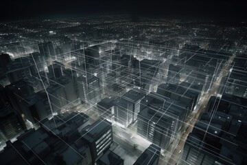 Poster - city skyline at night as viewed from above. Generative AI