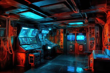 Poster - high-tech room filled with advanced electronic equipment and gadgets. Generative AI