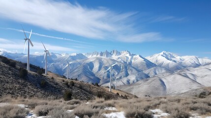 Wall Mural - Power generating Windmills in Mountains. Green energy. Generative AI