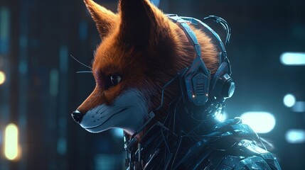 hacker fox, digital art illustration, Generative AI