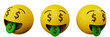 3d emoticon money mouth face or gold digger emoji yellow ball emoticon creative user interface web design symbol