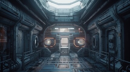 Wall Mural - desolate space station corridor, digital art illustration, generative ai