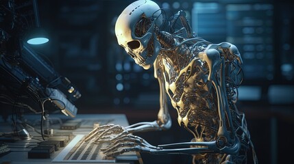 Wall Mural - engineer alien, digital art illustration, generative ai