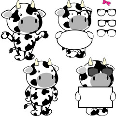 Wall Mural - cow cartoon holding empty billboard character pack illustration in vector format