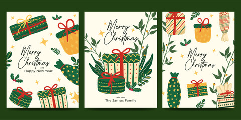 Wall Mural - Christmas card set with nature, flower and plant