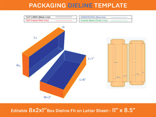 Wall Mural - Rectangle Corrugated Gift Box 8x2x1 Inch Dieline Template