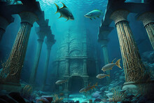 Ancient Lost City Of Atlantis Underwater City Of Mythology, Generative AI