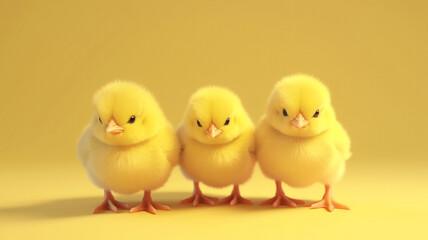 3d style chracter of 3 cute baby chicks