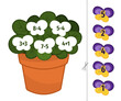 Counting educational children game, math kids activity sheet. Cut out and glue the flowers in the right place.
