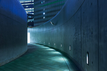Poster - Empty modern pedestrian walkway at night