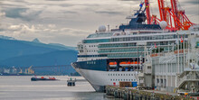 Luxury Cruiseship Cruise Ship Liner Century Arrival Sail Into Port Of Vancouver, BC Canada From Alaska Last Frontier Adventure Cruising During Sunrise With Beautiful Scenic View