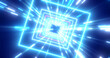 © Bolbik - Abstract blue energy futuristic hi-tech square tunnel of flying lines neon magic glowing background