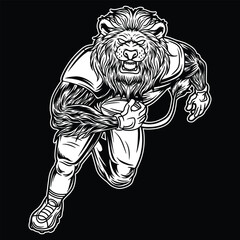 Sticker - Lion Mascot American Football Black and White Illustration