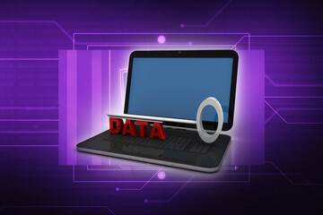 Poster - 3d rendering Data with key on laptop
