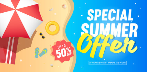 Wall Mural - Special Summer Offer Horizontal Banner Vector Illustration