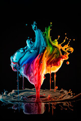Exploding liquid paint in rainbow colors with splashes
