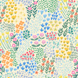 © Maxim - A pattern of abstract bright spring and summer flowers on a light green background.