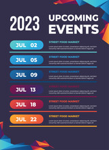 2023 Upcoming Events Schedule Template. Timeline Event Schedule. Vector Template