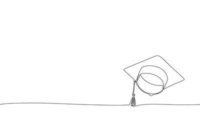 Wall Mural - Graduation cap one line continuous illustration. Line art graduation education vector.