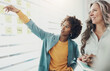 © Flamingo Images - Diverse businesswomen brainstorming with adhesive notes on an office wall