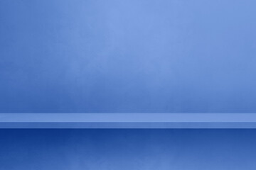 Poster - Empty shelf on a lilac blue concrete wall. Background template. Horizontal mockup