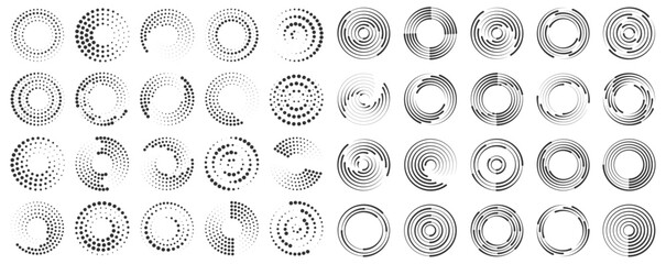 Round halftone frame. Dotted circle, vintage abstract dot halftones frames and random dots circles. Spiral Vector Illustration. 
