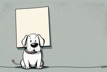 Cute Cartoon Dog With A Blank Sign For Copy Space